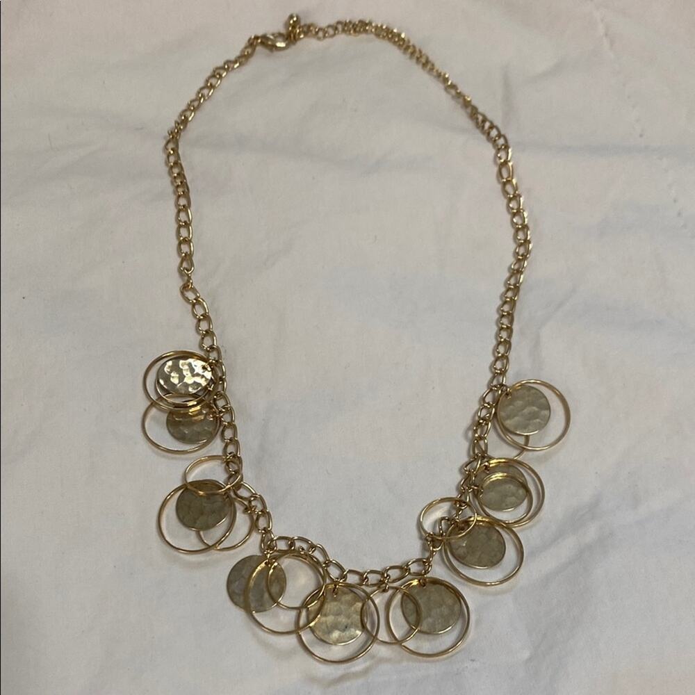 Gold-Tone Hammered Disks & Circles Necklace - 19”